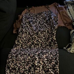 Amazon Floral Slip Midi Dress in Black and Pink